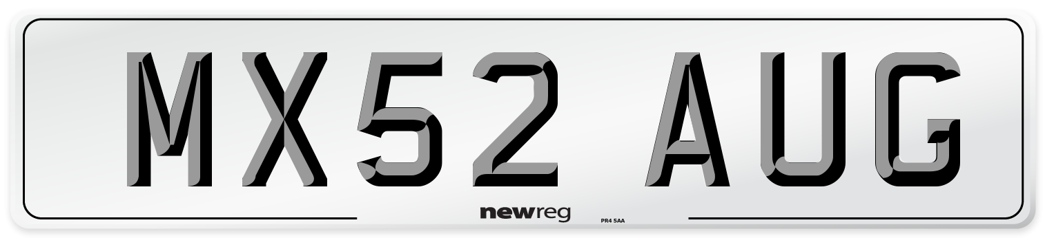 MX52 AUG Number Plate from New Reg